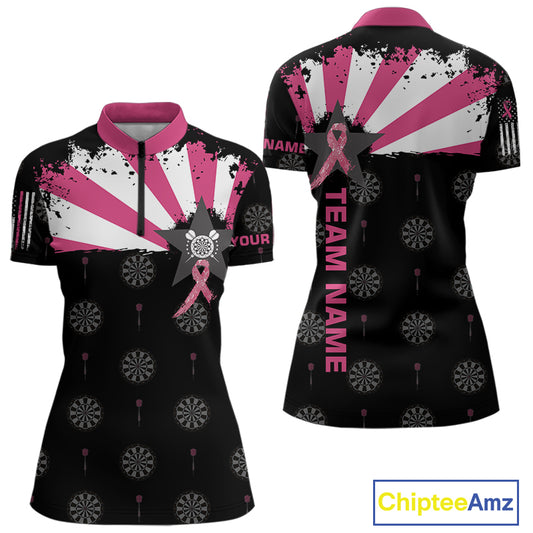 Personalized Pink Ribbon Darts Shirt For Women Custom Breast Cancer Awareness Darts Team Jersey TDM4492