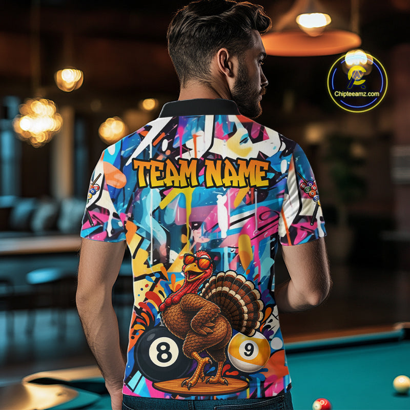 Funny Turkey Colorful Graffiti 8 Ball 9 Ball Billiard Shirts For Men Custom Pool Team Jersey TDM7407