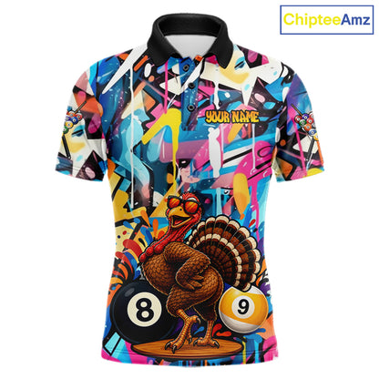 Funny Turkey Colorful Graffiti 8 Ball 9 Ball Billiard Shirts For Men Custom Pool Team Jersey TDM7407