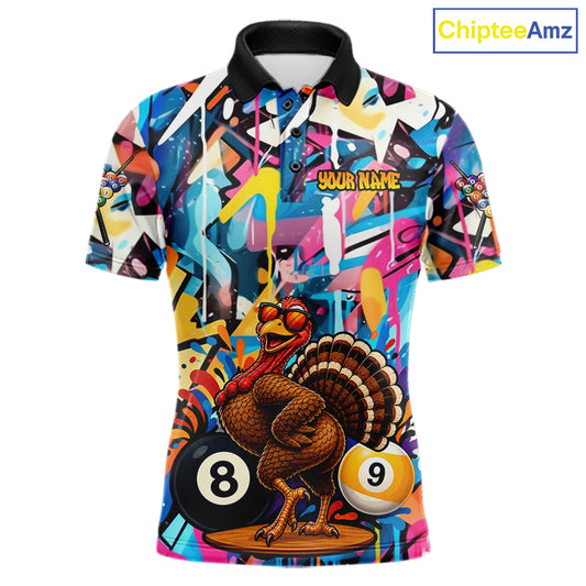 Funny Turkey Colorful Graffiti 8 Ball 9 Ball Billiard Shirts For Men Custom Pool Team Jersey TDM7407