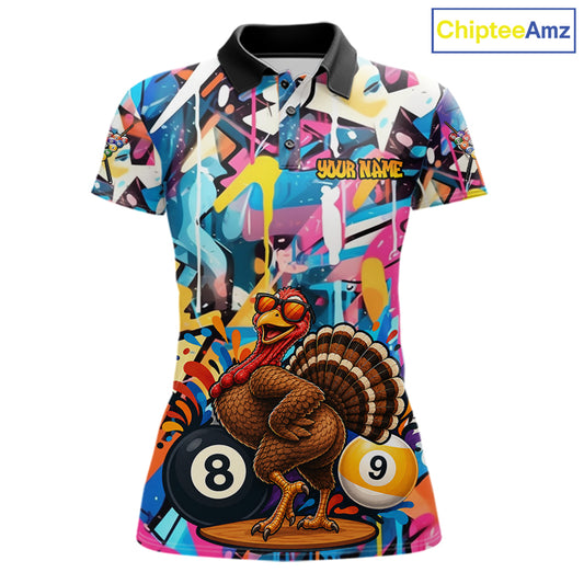 Funny Turkey Colorful Graffiti 8 Ball 9 Ball Billiard Shirts For Women Custom Pool Team Jersey TDM7407