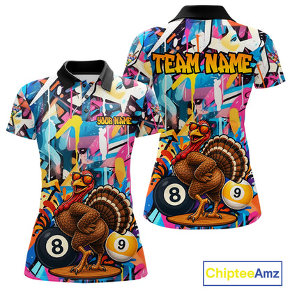 Funny Turkey Colorful Graffiti 8 Ball 9 Ball Billiard Shirts For Women Custom Pool Team Jersey TDM7407