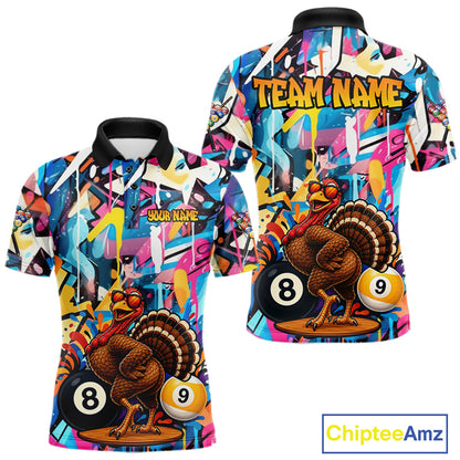 Funny Turkey Colorful Graffiti 8 Ball 9 Ball Billiard Shirts For Men Custom Pool Team Jersey TDM7407