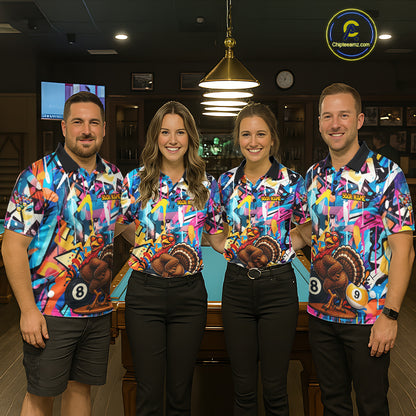 Funny Turkey Colorful Graffiti 8 Ball 9 Ball Billiard Shirts For Men Custom Pool Team Jersey TDM7407