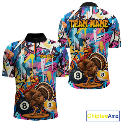 Funny Turkey Colorful Graffiti 8 Ball 9 Ball Billiard Shirts For Men Custom Pool Team Jersey TDM7407
