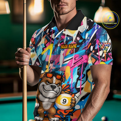 Funny Bulldog Colorful Graffiti 8 & 9 Ball Billiard Shirt For Men Custom Thanksgiving Pool Jersey TDM7408