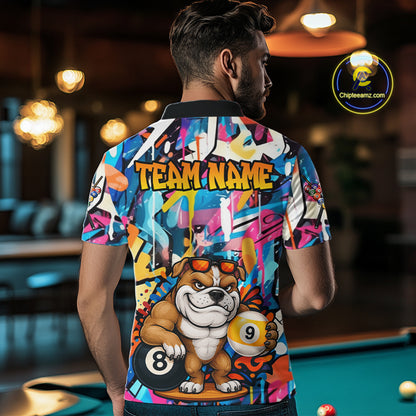 Funny Bulldog Colorful Graffiti 8 & 9 Ball Billiard Shirt For Men Custom Thanksgiving Pool Jersey TDM7408