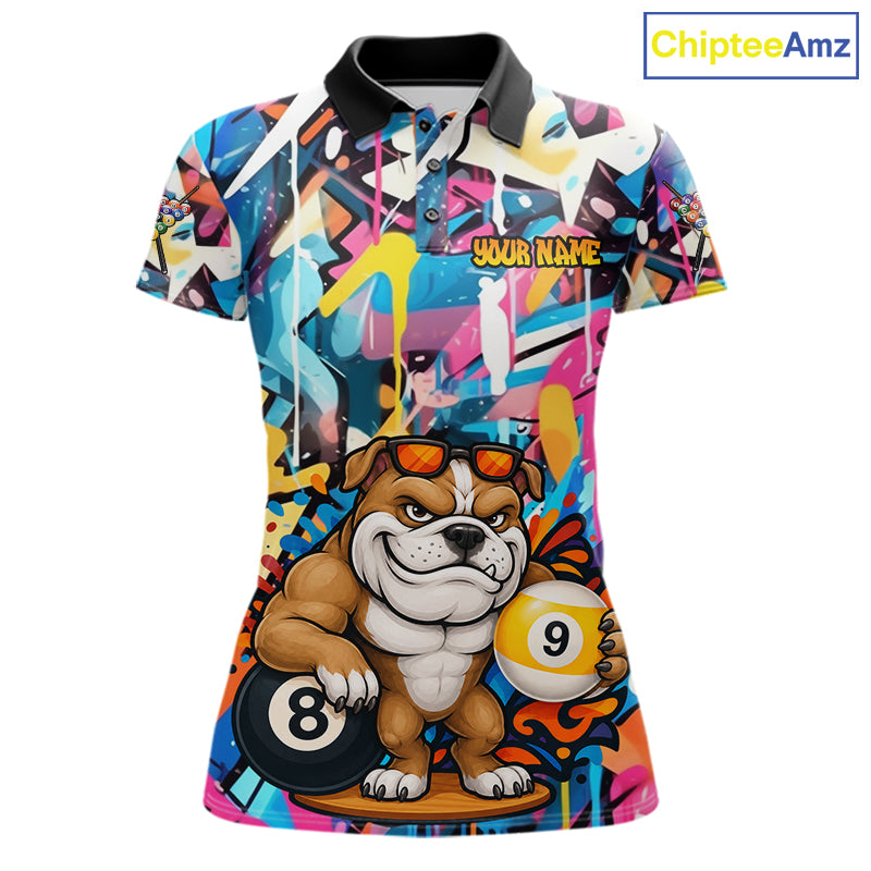 Funny Bulldog Colorful Graffiti 8 & 9 Ball Billiard Shirt For Women Custom Thanksgiving Pool Jersey TDM7408