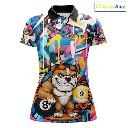 Funny Bulldog Colorful Graffiti 8 & 9 Ball Billiard Shirt For Women Custom Thanksgiving Pool Jersey TDM7408