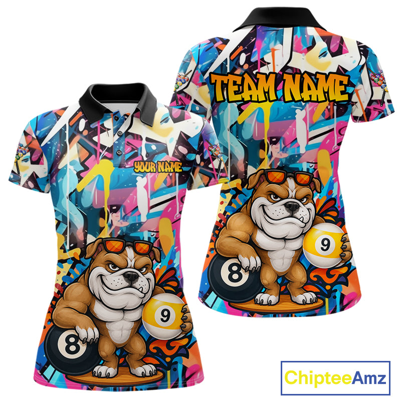 Funny Bulldog Colorful Graffiti 8 & 9 Ball Billiard Shirt For Women Custom Thanksgiving Pool Jersey TDM7408