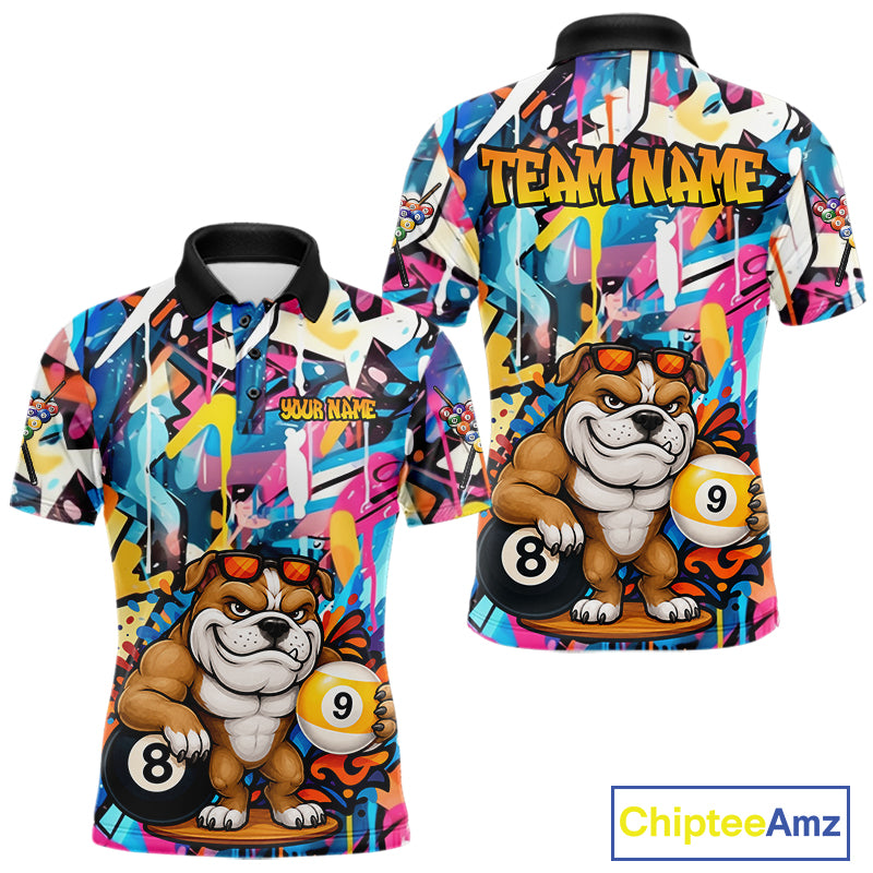 Funny Bulldog Colorful Graffiti 8 & 9 Ball Billiard Shirt For Men Custom Thanksgiving Pool Jersey TDM7408
