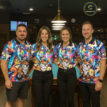 Funny Bulldog Colorful Graffiti 8 & 9 Ball Billiard Shirt For Men Custom Thanksgiving Pool Jersey TDM7408