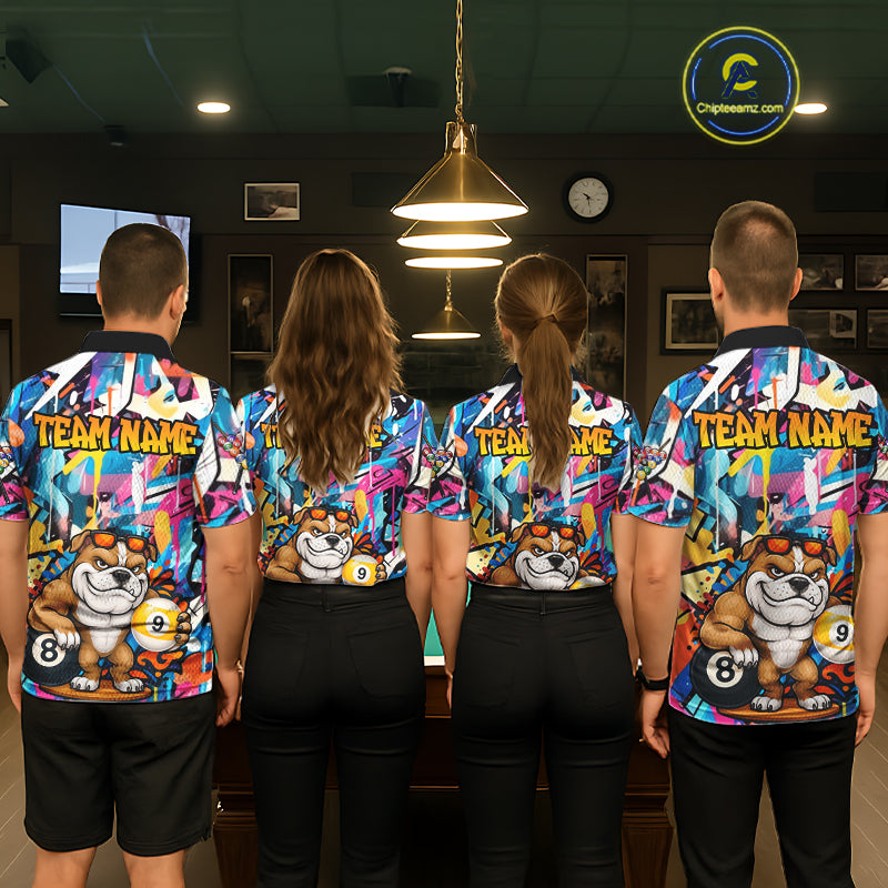 Funny Bulldog Colorful Graffiti 8 & 9 Ball Billiard Shirt For Men Custom Thanksgiving Pool Jersey TDM7408