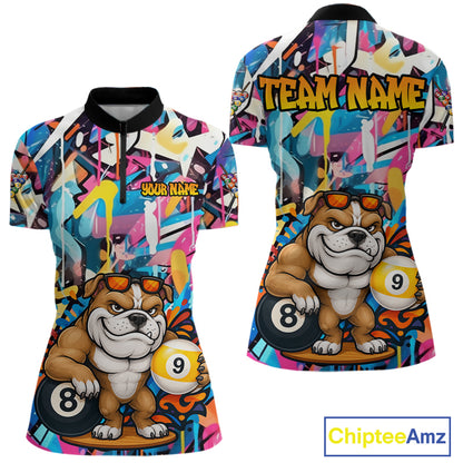 Funny Bulldog Colorful Graffiti 8 & 9 Ball Billiard Shirt For Women Custom Thanksgiving Pool Jersey TDM7408