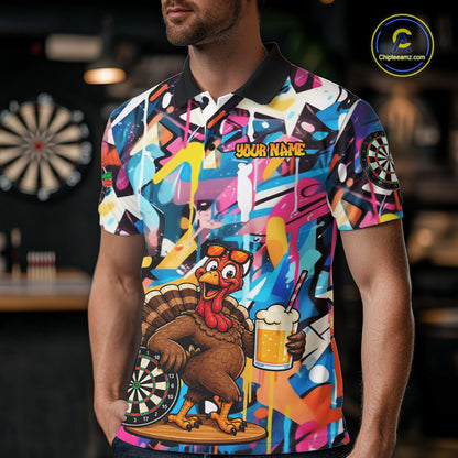 Funny Turkey Colorful Graffiti Custom Dart Shirts For Men, Dart Team Jersey Darts Outfit TDM7409