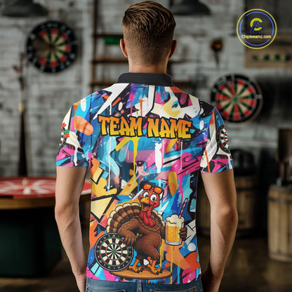 Funny Turkey Colorful Graffiti Custom Dart Shirts For Men, Dart Team Jersey Darts Outfit TDM7409