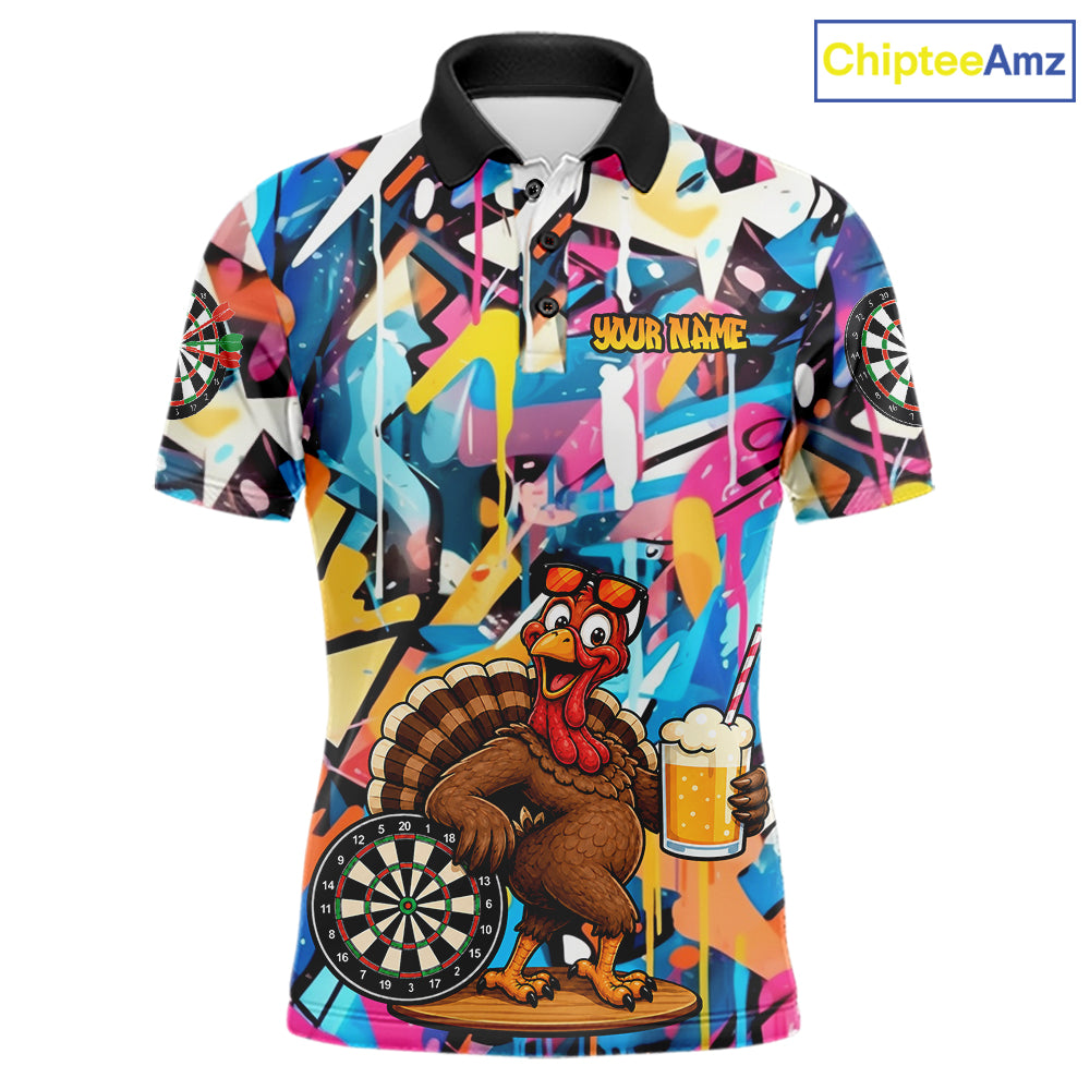 Funny Turkey Colorful Graffiti Custom Dart Shirts For Men, Dart Team Jersey Darts Outfit TDM7409