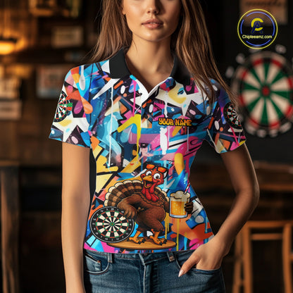 Funny Turkey Colorful Graffiti Custom Dart Shirts For Women, Dart Team Jersey Darts Outfit TDM7409
