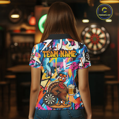 Funny Turkey Colorful Graffiti Custom Dart Shirts For Women, Dart Team Jersey Darts Outfit TDM7409