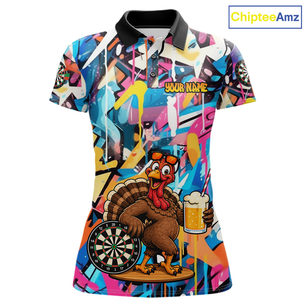 Funny Turkey Colorful Graffiti Custom Dart Shirts For Women, Dart Team Jersey Darts Outfit TDM7409