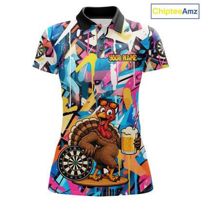 Funny Turkey Colorful Graffiti Custom Dart Shirts For Women, Dart Team Jersey Darts Outfit TDM7409