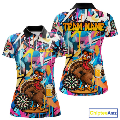 Funny Turkey Colorful Graffiti Custom Dart Shirts For Women, Dart Team Jersey Darts Outfit TDM7409