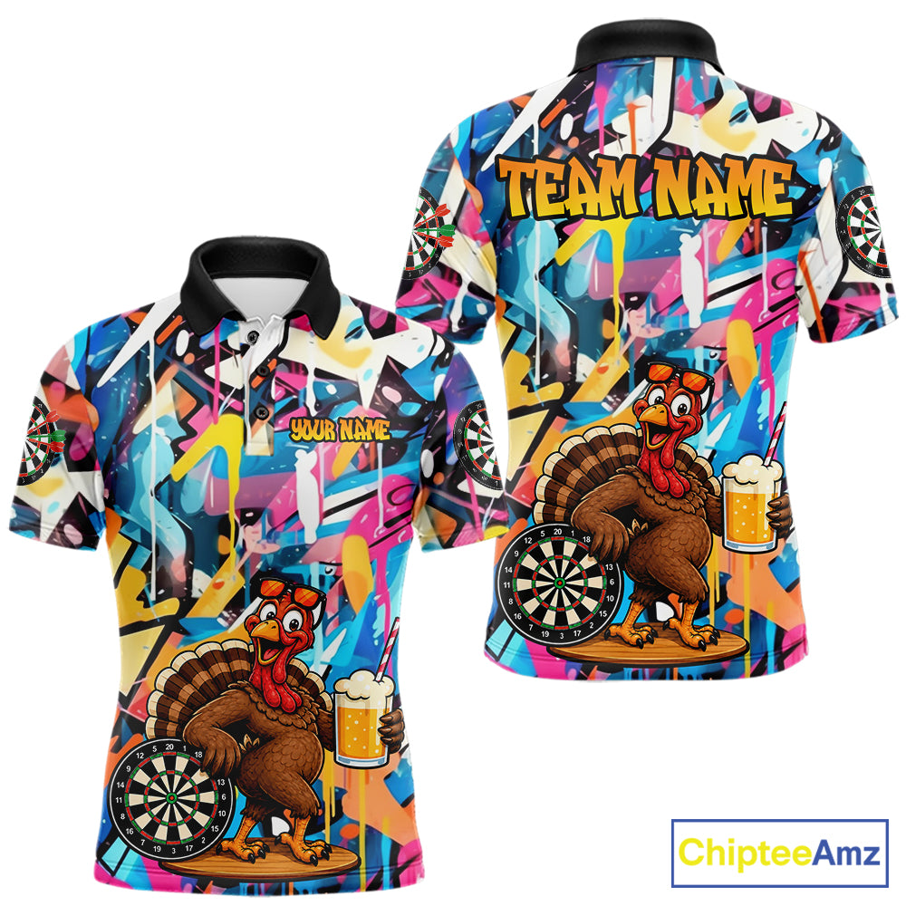 Funny Turkey Colorful Graffiti Custom Dart Shirts For Men, Dart Team Jersey Darts Outfit TDM7409