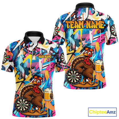 Funny Turkey Colorful Graffiti Custom Dart Shirts For Men, Dart Team Jersey Darts Outfit TDM7409