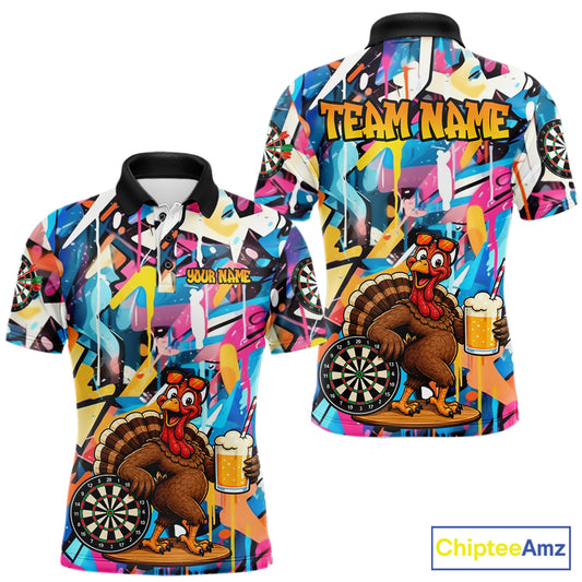 Funny Turkey Colorful Graffiti Custom Dart Shirts For Men, Dart Team Jersey Darts Outfit TDM7409