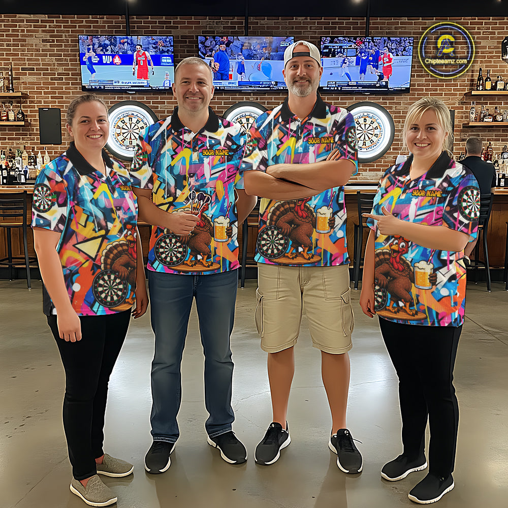 Funny Turkey Colorful Graffiti Custom Dart Shirts For Men, Dart Team Jersey Darts Outfit TDM7409