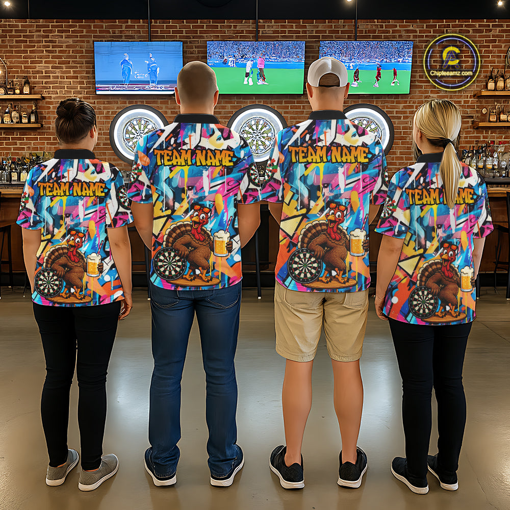 Funny Turkey Colorful Graffiti Custom Dart Shirts For Men, Dart Team Jersey Darts Outfit TDM7409