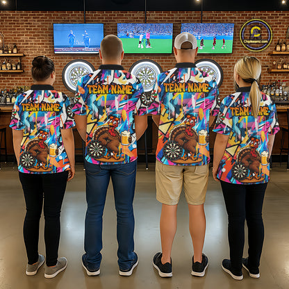Funny Turkey Colorful Graffiti Custom Dart Shirts For Men, Dart Team Jersey Darts Outfit TDM7409