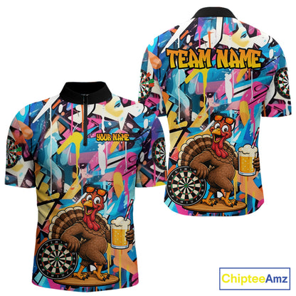 Funny Turkey Colorful Graffiti Custom Dart Shirts For Men, Dart Team Jersey Darts Outfit TDM7409