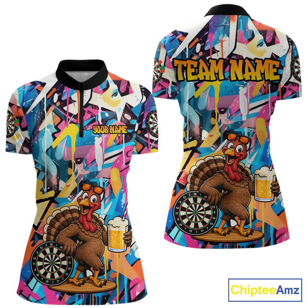 Funny Turkey Colorful Graffiti Custom Dart Shirts For Women, Dart Team Jersey Darts Outfit TDM7409