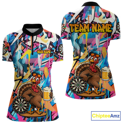 Funny Turkey Colorful Graffiti Custom Dart Shirts For Women, Dart Team Jersey Darts Outfit TDM7409
