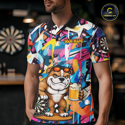 Funny Bulldog Colorful Graffiti Custom Dart Shirts For Men, Thanksgiving Dart Team Jersey Outfit TDM7410
