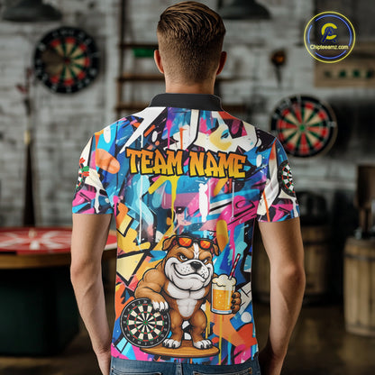 Funny Bulldog Colorful Graffiti Custom Dart Shirts For Men, Thanksgiving Dart Team Jersey Outfit TDM7410
