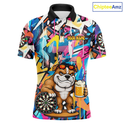 Funny Bulldog Colorful Graffiti Custom Dart Shirts For Men, Thanksgiving Dart Team Jersey Outfit TDM7410