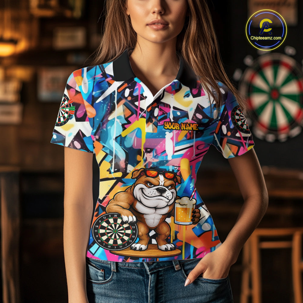 Funny Bulldog Colorful Graffiti Custom Dart Shirts For Women, Thanksgiving Dart Team Jersey Outfit TDM7410