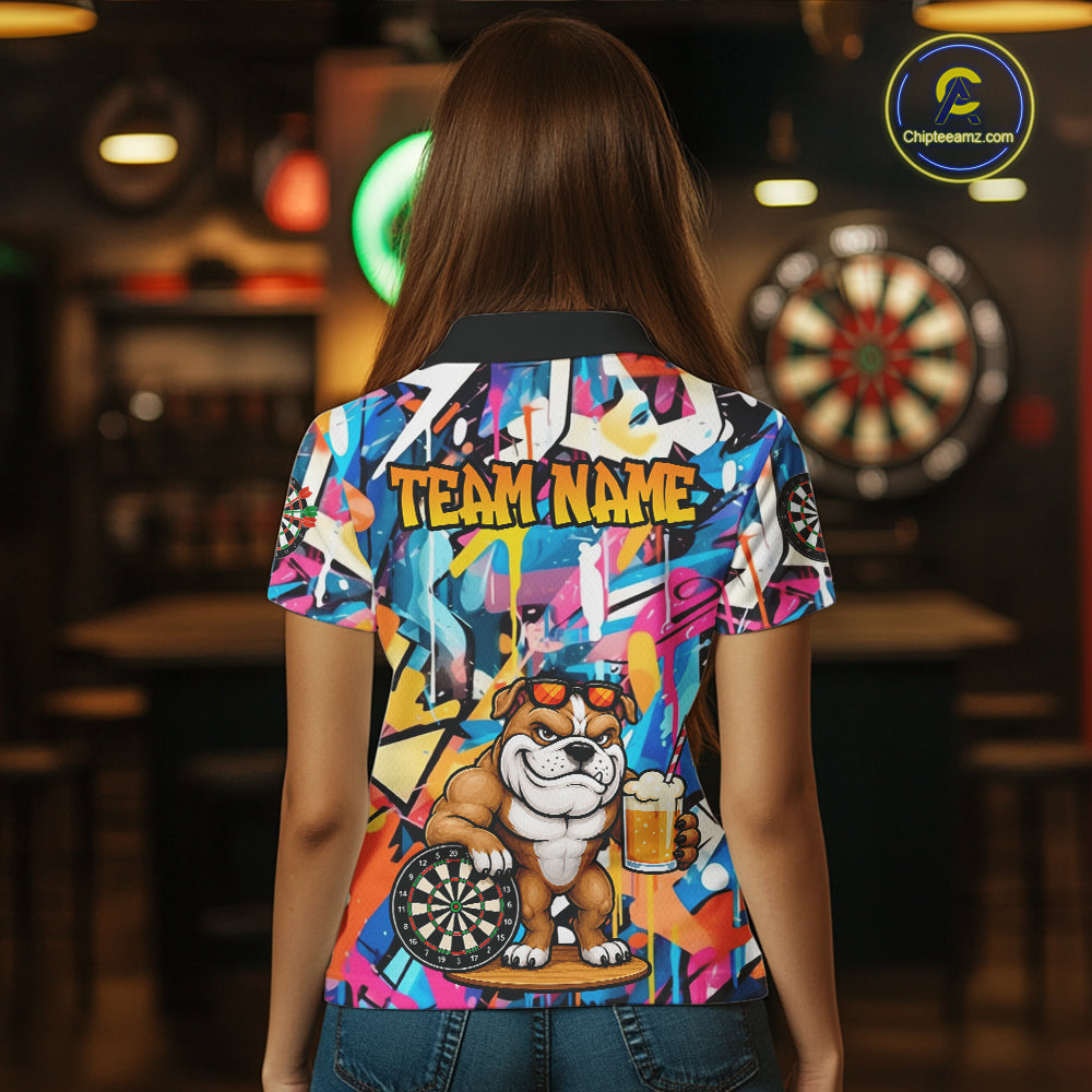 Funny Bulldog Colorful Graffiti Custom Dart Shirts For Women, Thanksgiving Dart Team Jersey Outfit TDM7410