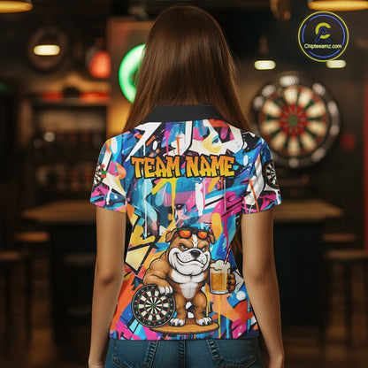 Funny Bulldog Colorful Graffiti Custom Dart Shirts For Women, Thanksgiving Dart Team Jersey Outfit TDM7410