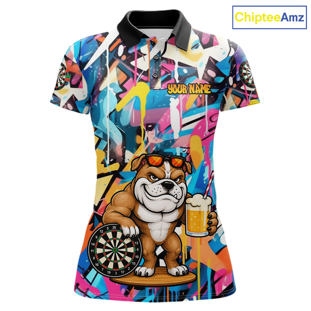 Funny Bulldog Colorful Graffiti Custom Dart Shirts For Women, Thanksgiving Dart Team Jersey Outfit TDM7410