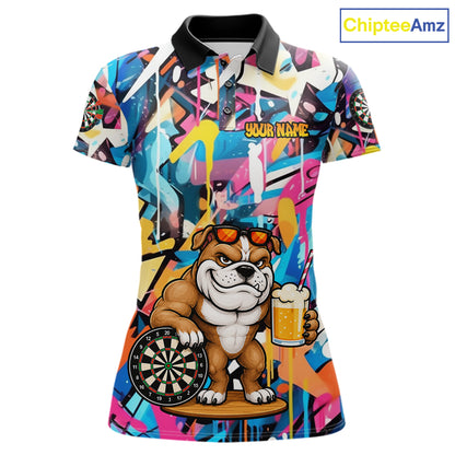 Funny Bulldog Colorful Graffiti Custom Dart Shirts For Women, Thanksgiving Dart Team Jersey Outfit TDM7410