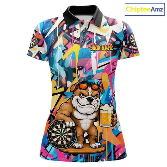 Funny Bulldog Colorful Graffiti Custom Dart Shirts For Women, Thanksgiving Dart Team Jersey Outfit TDM7410