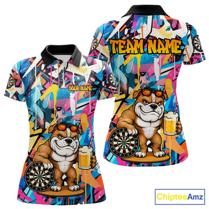 Funny Bulldog Colorful Graffiti Custom Dart Shirts For Women, Thanksgiving Dart Team Jersey Outfit TDM7410