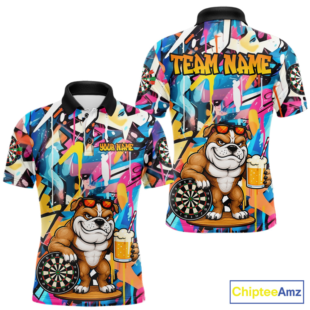 Funny Bulldog Colorful Graffiti Custom Dart Shirts For Men, Thanksgiving Dart Team Jersey Outfit TDM7410