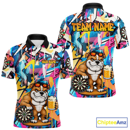 Funny Bulldog Colorful Graffiti Custom Dart Shirts For Men, Thanksgiving Dart Team Jersey Outfit TDM7410