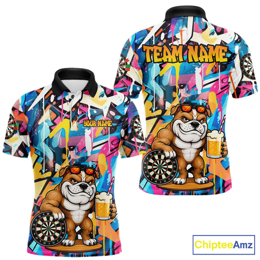 Funny Bulldog Colorful Graffiti Custom Dart Shirts For Men, Thanksgiving Dart Team Jersey Outfit TDM7410