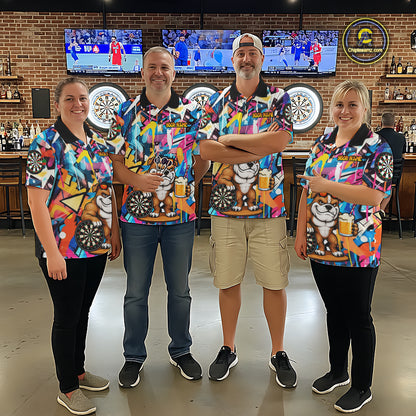 Funny Bulldog Colorful Graffiti Custom Dart Shirts For Men, Thanksgiving Dart Team Jersey Outfit TDM7410