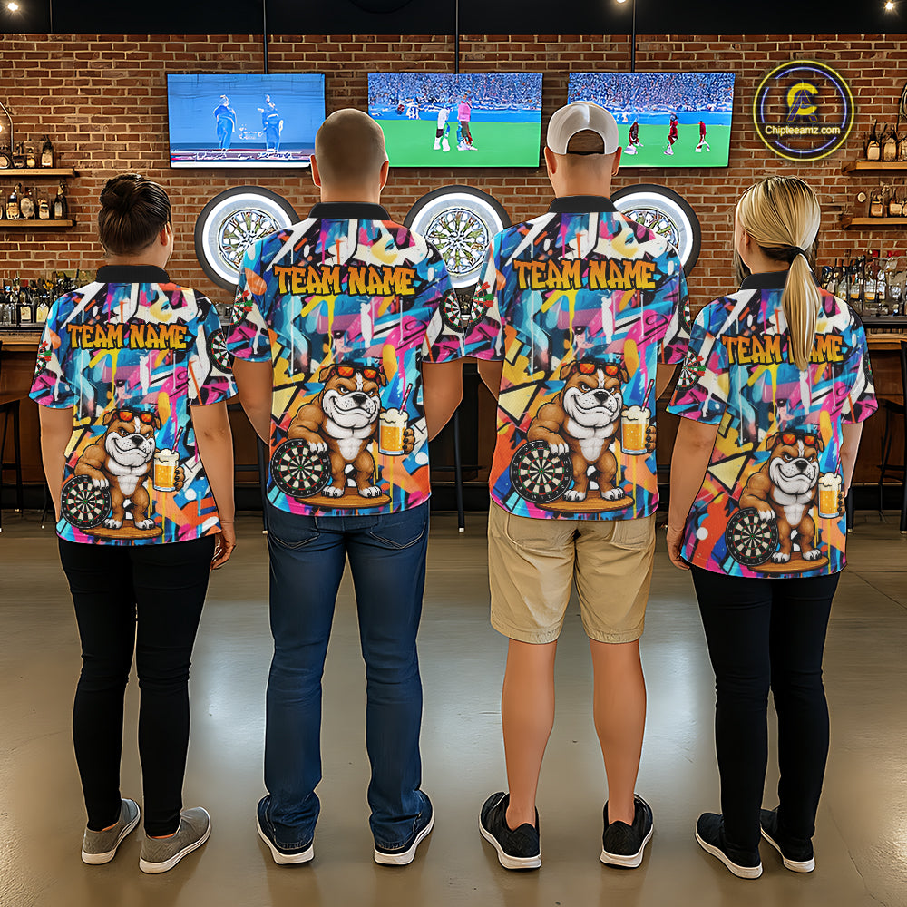 Funny Bulldog Colorful Graffiti Custom Dart Shirts For Men, Thanksgiving Dart Team Jersey Outfit TDM7410